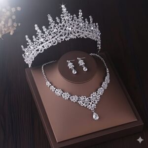 High End Luxury Crown Necklace Earrings Set For Weeding/ Bride